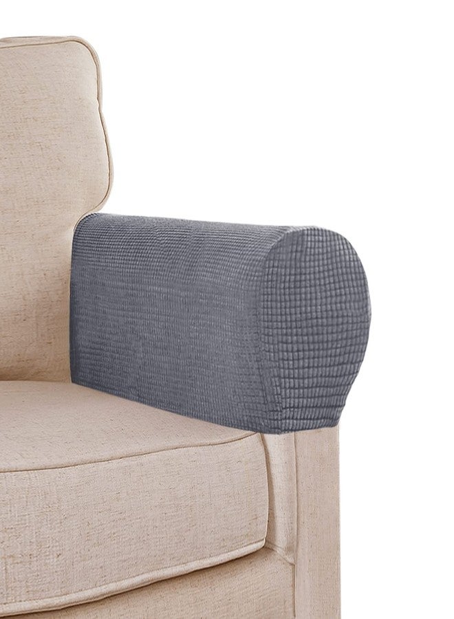 L.VICTEX Stretch Sofa Arm Covers Spandex Jacquard Anti-Slip Couch Arm Covers with Sticker Furniture Armrest Protector for Sofa Couch Chair Recliner, Set of 2, Grey - Image 1